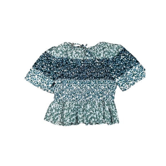 Rails Rosie Stripe Floral Smocked Peplum Puff Sleeve Top, Size‎ Large - Picture 1 of 5